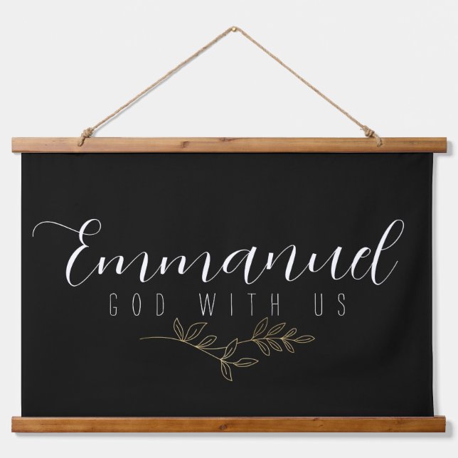 Tapisserie Suspendue Emmanuel God With Us Botanical Gold Feuille Wood (Devant)