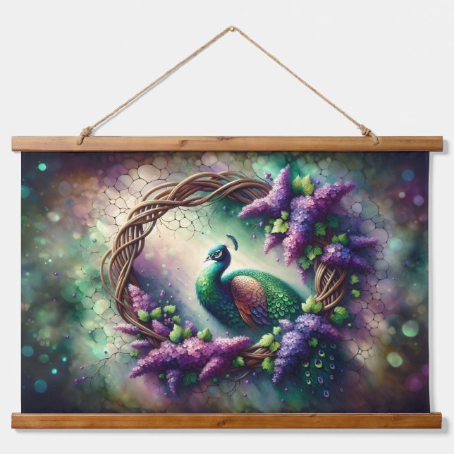Tapisserie Suspendue Enchanted Peacock Floral Wreath (Devant)