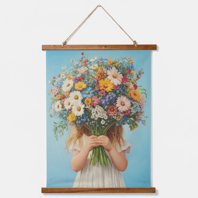 Tapisserie Suspendue Enfant tenant un bouquet Fleur sauvage luxuriant (Recto)