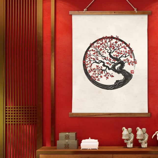 Tapisserie Suspendue Enso Zen Cercle Sakura arbre (Créateur téléchargé)