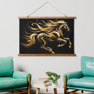 Tapisserie Suspendue Esprit Doré – Cheval Abstrait en Mouvement