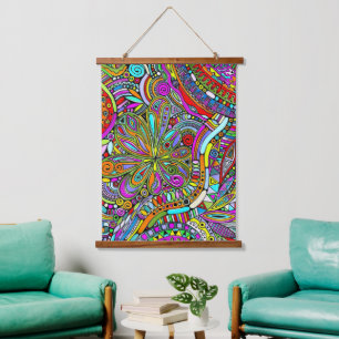 Tapisserie Suspendue Esquisse Imaginaire Art - Fleurs Abstraites 1