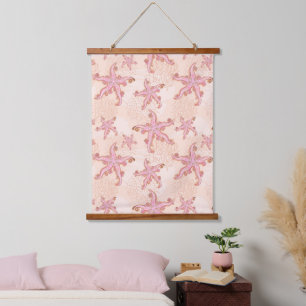 Tapisserie Suspendue Étoiles de mer et corail motif pastel rose