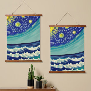 Tapisserie Suspendue Étoiles lunaires bleues et blanches
