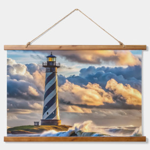 Tapisserie Suspendue Faisceau du phare spectaculaire avec des vagues or