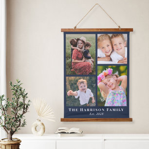 Tapisserie Suspendue Famille 4 Photo Collage Bleu