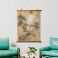 Faucon Blanc Vintage sur Art Chinois d'Arbre de Pi