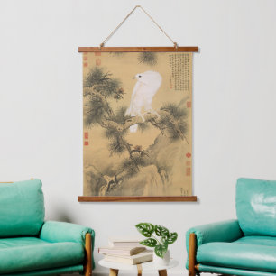 Tapisserie Suspendue Faucon blanc vintage sur un art chinois de pin