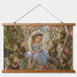 Tapisserie Suspendue Fée en robe bleue avec bébés fées gumnut