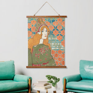 Tapisserie Suspendue Femme aux Cheveux Rouges Lys Orange Impression d'A