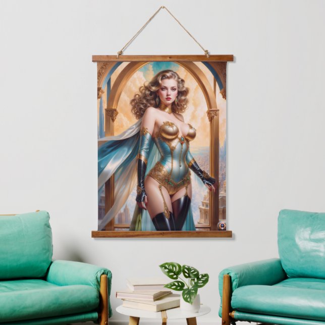 Tapisserie Suspendue Femme dans l'opulent or turquoise Attrait par Xzen (Salon)