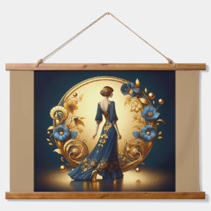 Tapisserie Suspendue Femme élégante Art Déco en or et bleu