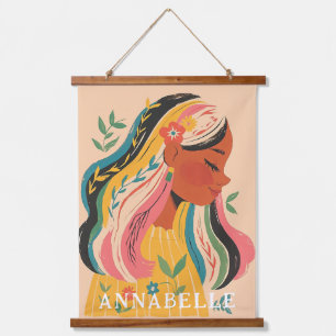 Tapisserie Suspendue Femme Fille Boho Illustration Florale Prénom
