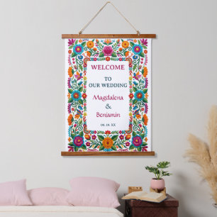 Tapisserie Suspendue Fête Florale Colorée Broderie Mariage Bienvenue