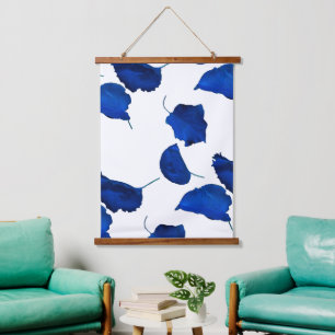 Tapisserie Suspendue Feuilles Bleus Apricot Arrière - plan blanc