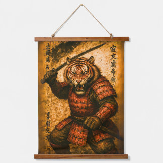 Tapisserie Suspendue Fierce Tiger Samurai Warrier - Style Encre Japonai