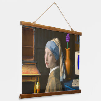 Tapisserie Suspendue Fille avec une perle Écouter un nouvel affichage
