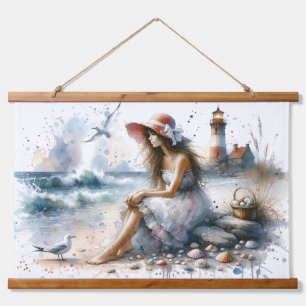 Tapisserie Suspendue Fille d'aquarelle romantique par phare