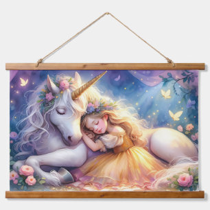 Tapisserie Suspendue Fille endormie Paysage onirique licorne