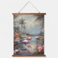 Flamant Rose Tropical Lagune Art Floridien Vintage