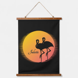 Tapisserie Suspendue Flamants roses Sunset personnel avec nom