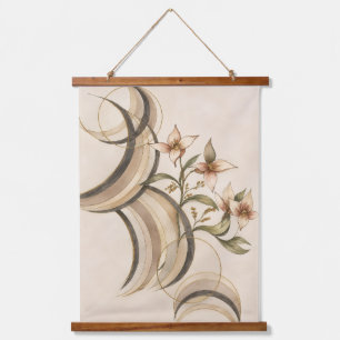 Tapisserie Suspendue Fleur abstraite terreuse et lignes de calligraphie