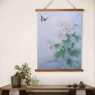 Tapisserie Suspendue Fleur Chinoise avec Papillon