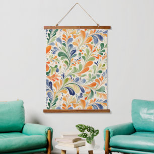 Tapisserie Suspendue Fleur de Paisley Vintage Orange Bleu Vert