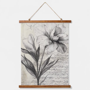 Tapisserie Suspendue Fleur Marron Nostalgique Esquisse Papier Antique