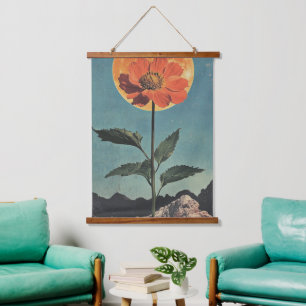 Tapisserie Suspendue Fleur orange Lune - Charme Boho Vintage (2)