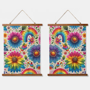 Tapisserie Suspendue Fleur Retro Hippie Arc-en-Ciel