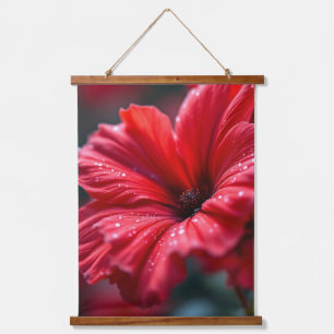 Tapisserie Suspendue Fleur Rouge Vibrante Macro Art Botanique