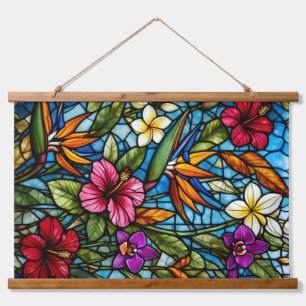 Tapisserie Suspendue Fleur tropicale en vitrail floral vibrant