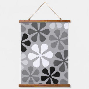 Tapisserie Suspendue Fleurs Abstraites Gris noir blanc