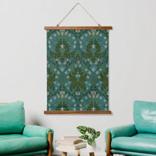 Tapisserie Suspendue Fleurs d'Automne Vintage Bleu Vert William Morris