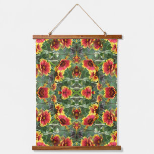 Tapisserie Suspendue Fleurs De Faisée Rouge Et Jaune Abstraites