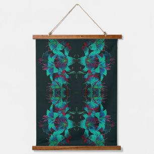 Tapisserie Suspendue Fleurs de Lys Bleues Abstraites
