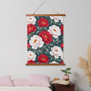 Tapisserie Suspendue Fleurs de pivoine rouges et blanches