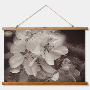 Tapisserie Suspendue Fleurs De Printemps En Noir Et Blanc