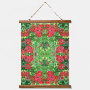 Tapisserie Suspendue Fleurs de Zinnia Rouge qui se Fanent Motif Abstrai