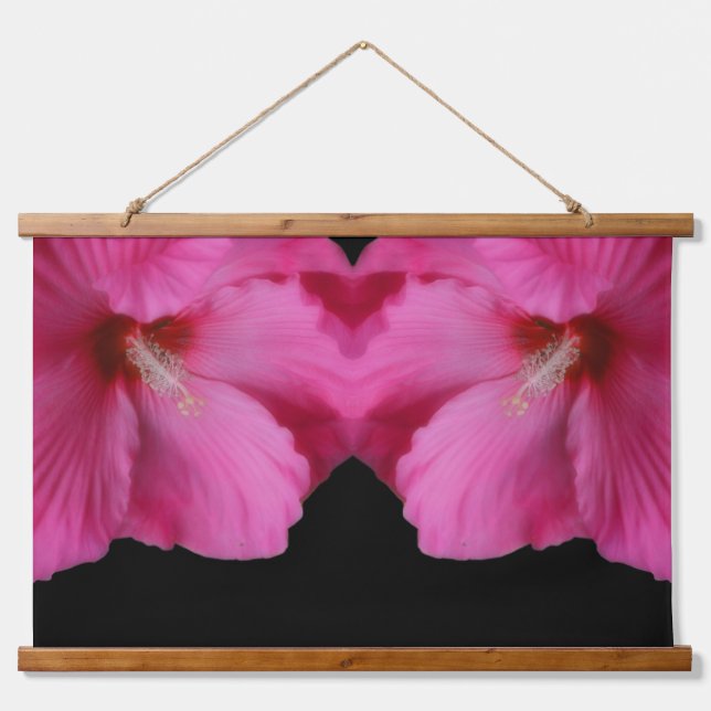 Tapisserie Suspendue Fleurs d'Hibiscus rose en miroir Abstrait (Devant)