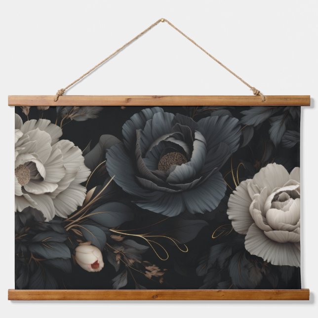 Tapisserie Suspendue Fleurs noires et blanches (Devant)