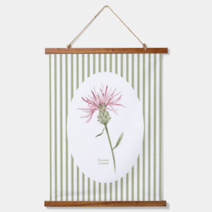 Tapisserie Suspendue Fleurs sauvages et rayures vertes vintage aquarell