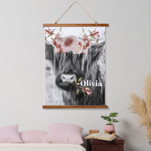Tapisserie Suspendue Floral de vache de Highland Western Cowgirl Nom