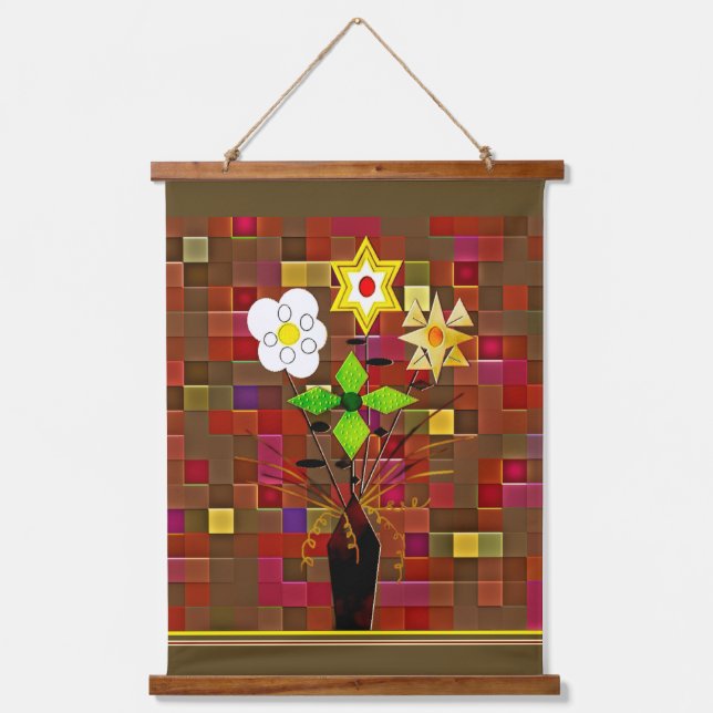 Tapisserie Suspendue "Flower Delivery"  Wood Topped Wall Tapestry (Recto)