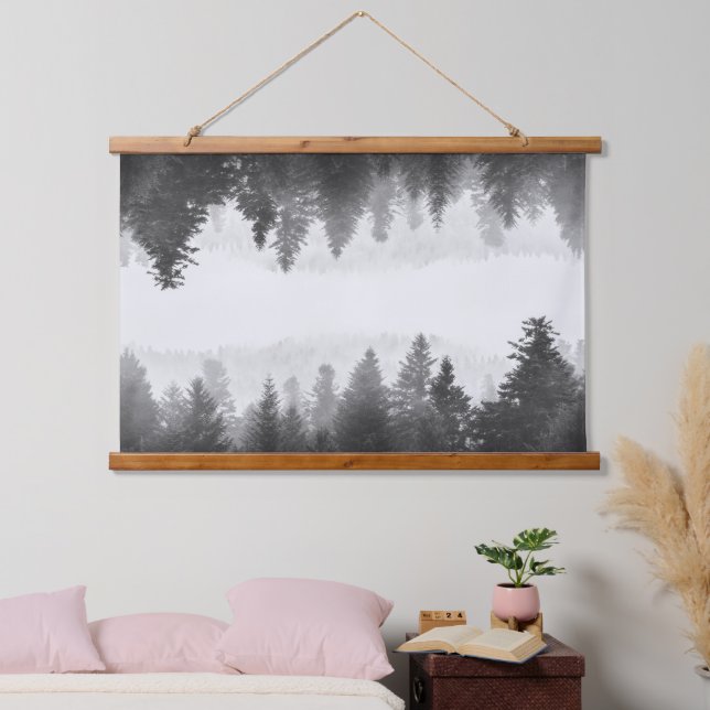 Tapisserie Suspendue Forêt à miroir brun et blanc (Chambre à coucher)