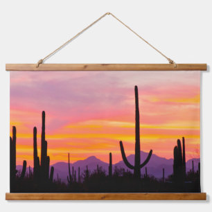 Tapisserie Suspendue Forêt de Cactus du Saguaro au coucher du soleil
