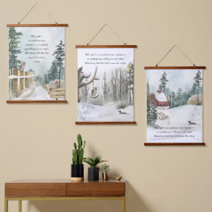 Tapisserie Suspendue Forêt Nature Paysage Aquarelle Texte au Choix