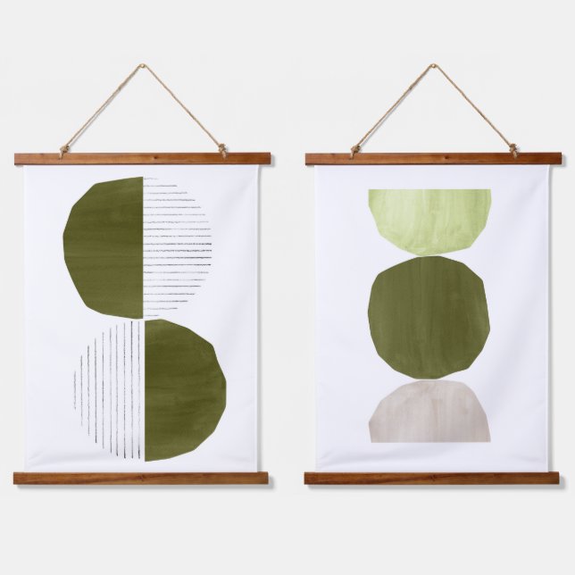 Tapisserie Suspendue Formes d'équilibrage de ton vert (Double)