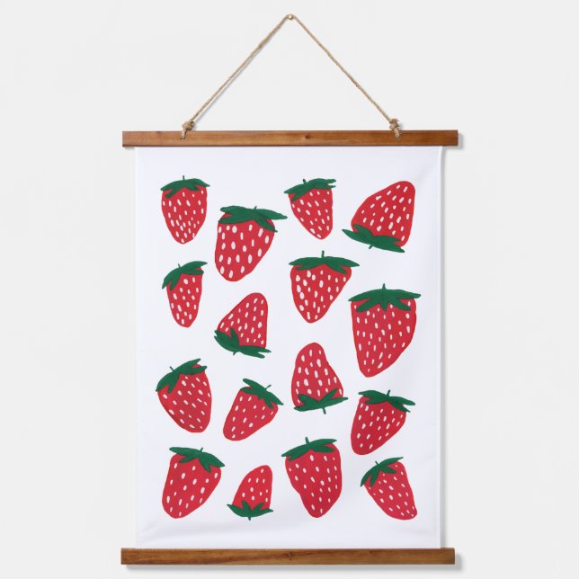 Tapisserie Suspendue Fraises d'été bio - rouge et vert (Recto)
